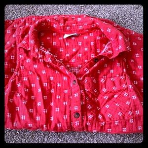 Red Sleeveless Button Up Shirt